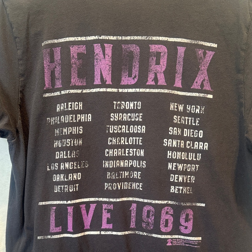 Vintage Inspired Jimi Hendrix 1969 Live Tour Graphic T-Shirt - Smoke Grey Size M - Picture 4 of 5